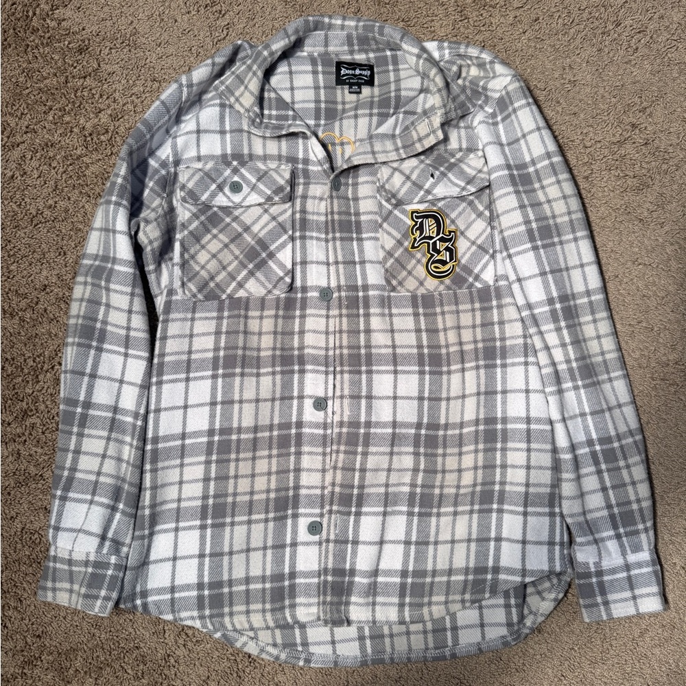 Snoop Dogg Flannel Shirt Mens Plaid Long Sleeve Rare Button Up Dogg Supply